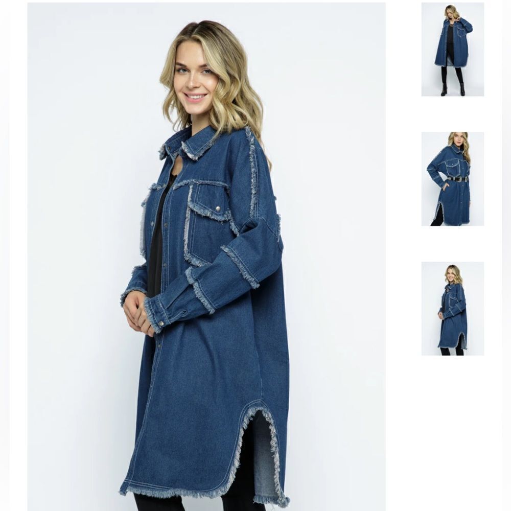 Vocal Denim Party Distressed Long Shacket - Picture 2 of 8